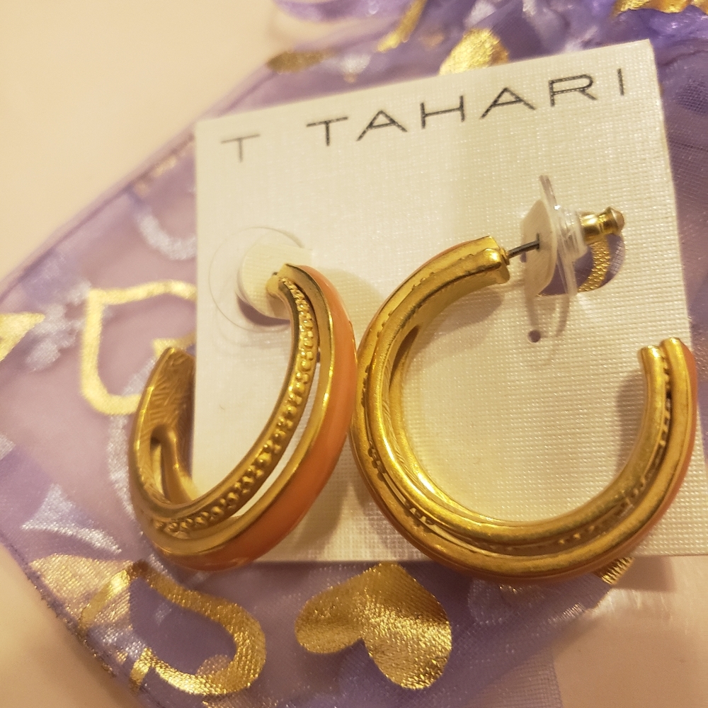 T Tahari hoop earrings orange and gold